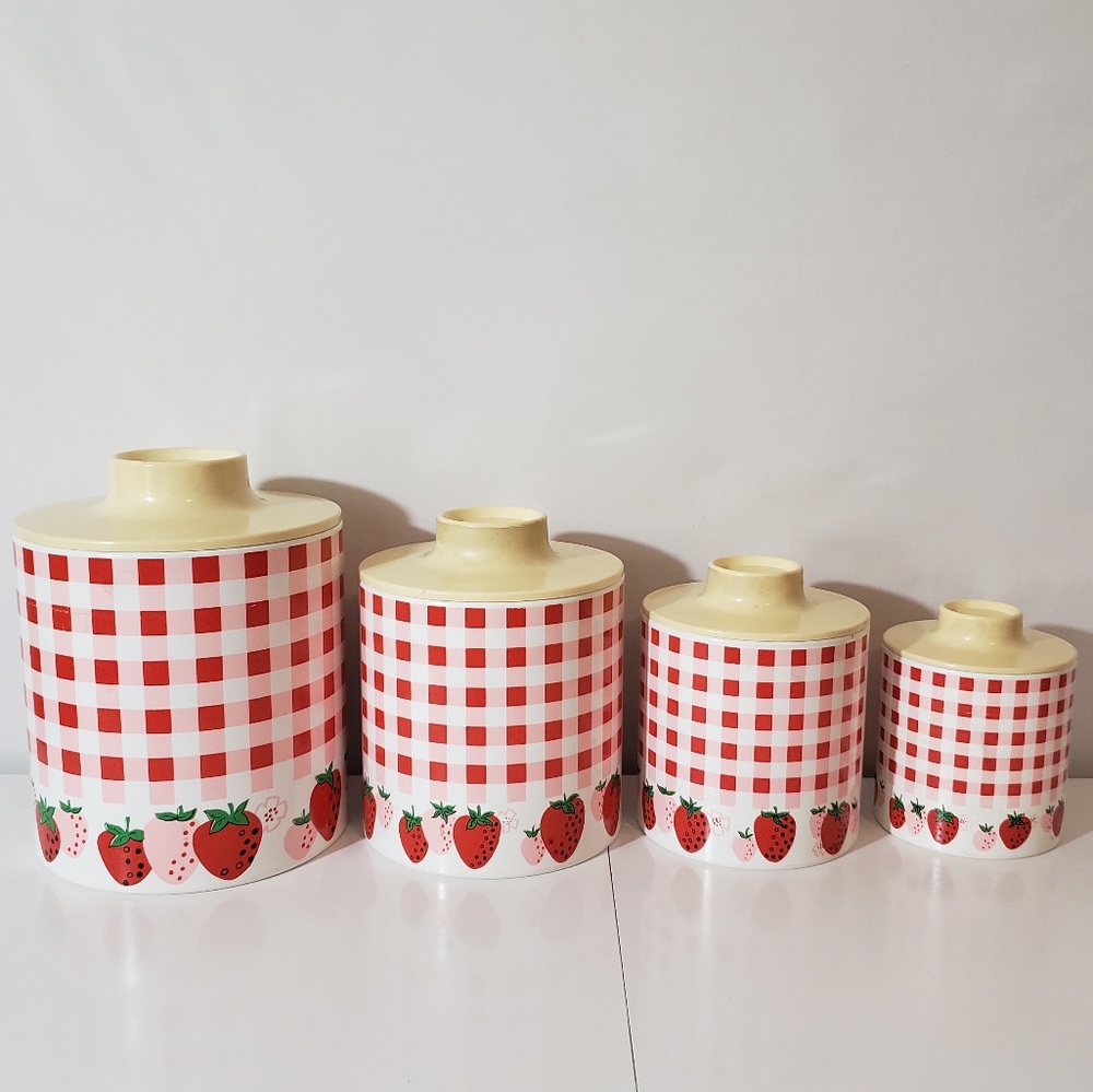 Ransburg Vintage Strawberry Gingham Canister Set